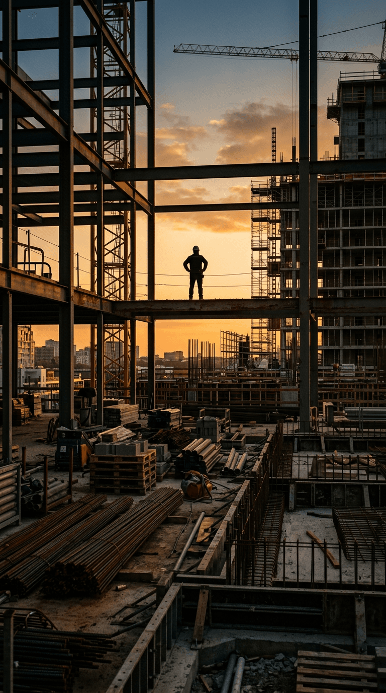 Construction site at golden hour