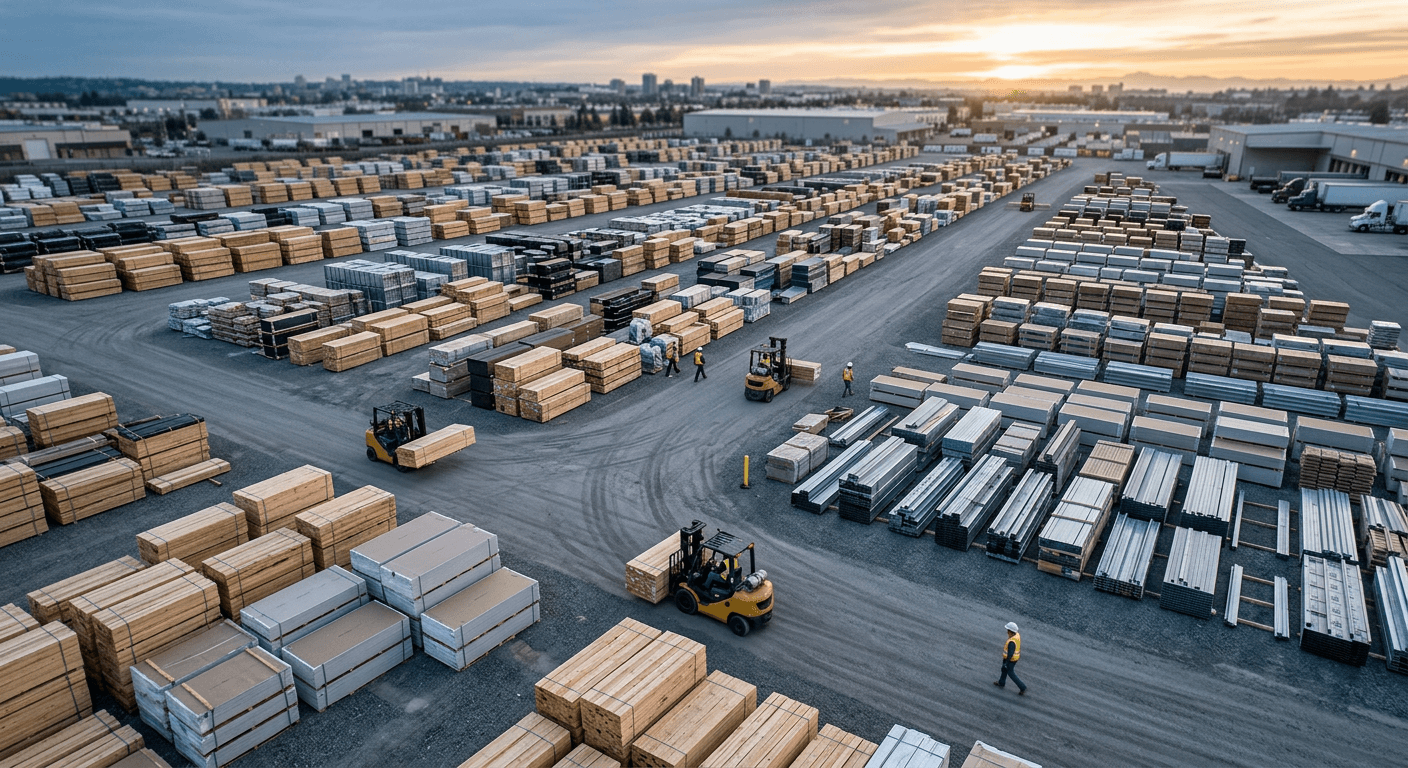 Aerial view of a construction supply yard